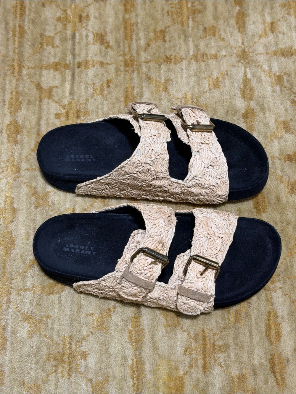 Isabel Marant, Neutral Crochet Double-Buckle Slide Sandals, Size 38/US 8 - Picture 2 of 5